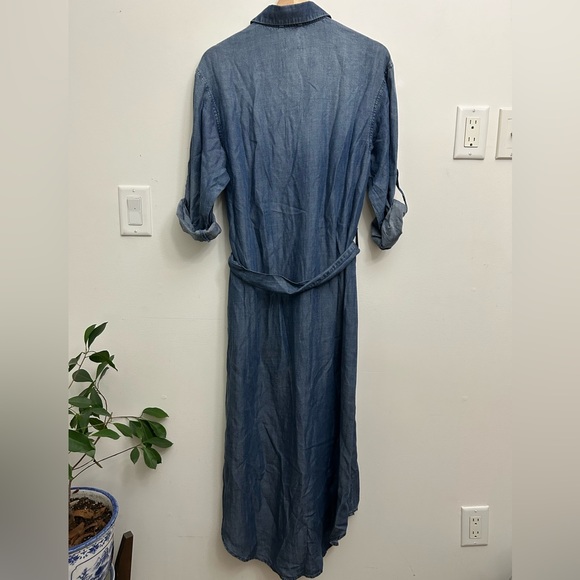 Denim Button-Front Long Shirt Dress in Blue - Picture 5 of 9